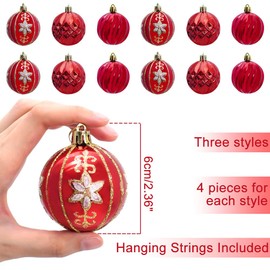Uten Christmas Baubles Christmas Ball DIY Decoration Seasonal Decoration Wedding Decoration Hanging Ball Pack of 12 (6 cm Red)