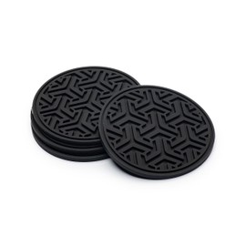 URBAN COASTERS Drink Coasters for Tabletop Protection - Set of 4 No-Slip Silicone Rubber Coasters for Coffee Table, Desk & More - USA-Made Coasters for Drinks w/Liquid-Catching Grooves (Classic Black)