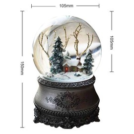 Wichtelstube Collection LED Snow Globe Winter Forest Electric Snow swirls, lots of melodies and colour changing vintage