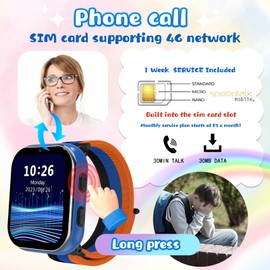 AYATAHA Smart Watch for Kids, 4G Kids Smartwatch Phone Touch Screen, Call SOS Games Pedometer Fitness Alarm Calculator Clock Camera Music Player, Suitable for Children Aged 4-12 Years Old, Blue