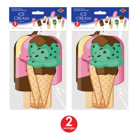 Beistle 16 Piece Ice Cream Cone and Popsicle Decorations Cut Outs for Summer Birthday Party or Picnic Décor, 9" - 11.75", Multicolor