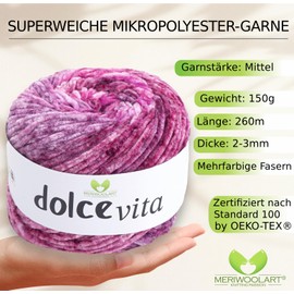 MeriWoolArt Chenille Wool (Velvet Yarn) for Knitting & Crocheting - 150g (260m) - 100% Polyester Fleece Yarn - Ideal as Amigurumi Yarn for Pillows, Blankets, Pet Bed & DIY Gifts