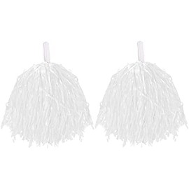 CHEERLEADER POMPOMS FANCY DRESS COSTUME ACCESSORY LIGHTWEIGHT POM POMS WITH GRIP HANDLES FOR KIDS & ADULTS. COLOUR: WHITE