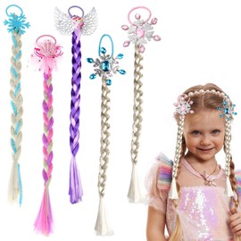 Ksvaye Pack of 5 Colourful Hair Strands Children's Synthetic Hair for Braiding Hair Extensions Braided Braid Headband Wig Ponytail Hair Accessories for Girls Elsa Braid Princess Party