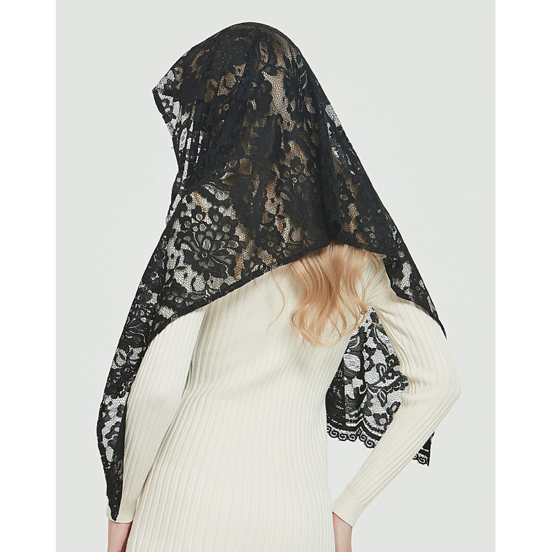 Leimandy Black Lace Shawl Rectangular Veils for Women Church Veils