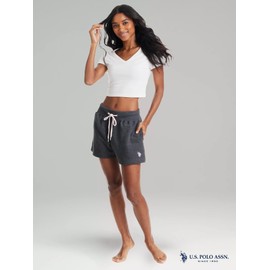 U.S. Polo Assn. Grey SweatShorts for Women - French Terry Poly Cotton Shorts for Women (Dark Charcoal Heather, Large)