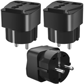 Pack of 3 Universal Travel Adapter Plug, UK/USA/China to EU Travel Adapter, Travel Plug Socket Adapter Worldwide, Universal Plug to 2 Pin German Adapter for Home, Travel, Black