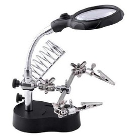 MAGNA-DESK 2 LED High-Power 3.5X & 12X LED Helping Hand Magnifier | Precision Soldering Stand & Alligator Clamps | Ideal for Electronics Repair, Jewelry Crafting