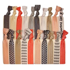 Hair Ties Ponytail Holders - 20 Pack "Silver Peach Chevron" No Crease Ouchless Elastic Styling Accessories Pony Tail Holder Ribbon Bands - By Kenz Laurenz