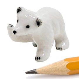 WitnyStore 1" Long Lifting Front Paw Polar Bear Cub Figurines - Collectible Animal Art - Miniature Hand Made and Painted Ceramic Porcelain Clay Pottery Earthenware Ursine Table Decor Gift and Souvenir