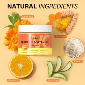 RIHAKO Vitamin C Face Mask with Kaolin Clay Mask,Deep Cleansing Facial Mask, Turmeric Face Mask Skin Care for Refining Pores and Controlling Oil, Smooth & Radiant Skin