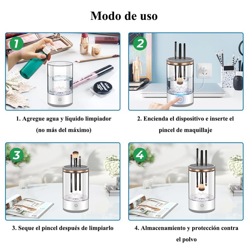 Limpiador Eléctrico para Brochas de Maquillaje, Portátil Automático con Recipiente