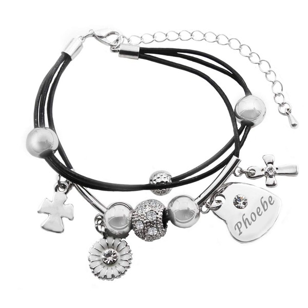 Kigu Phoebe Name Bracelet - Genuine Leather Multi Strand Bracelet