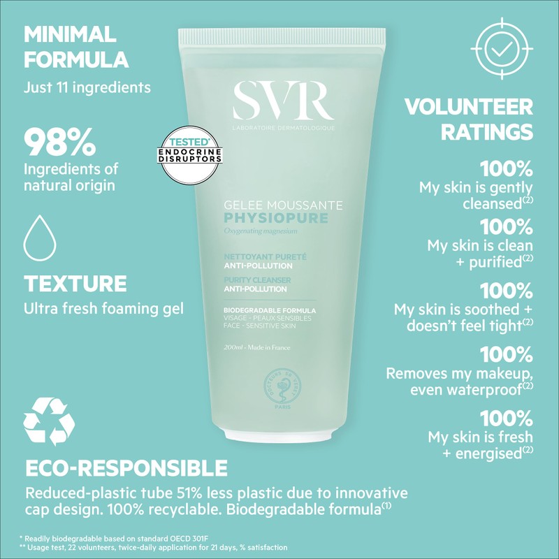 SVR PHYSIOPURE Foaming Face Gel/Make Up Remover with Oxygenating Magnesium