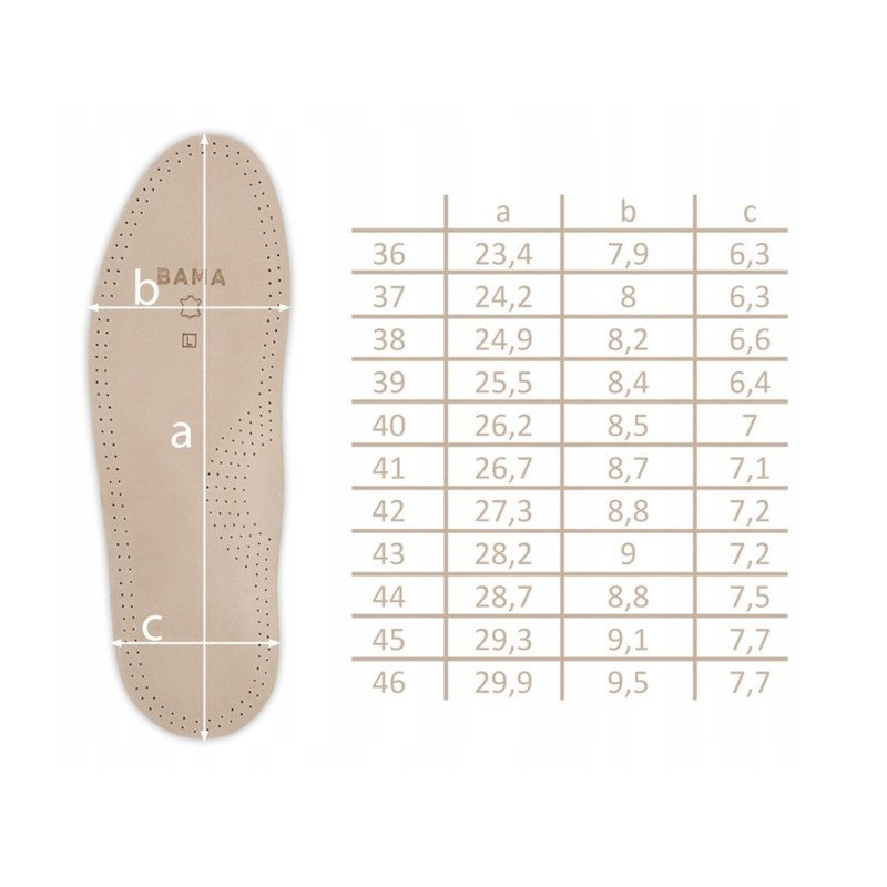 BAMA Premium Leather Footbed, Orthopaedic Insole, Anatomically Shaped, Genuine Leather,