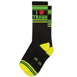 Gumball Poodle I TRASH - Calcetines acanalados unisex, Algodón negro con detalles de nailon rojo, nailon verde fluorescente, nailon amarillo libby