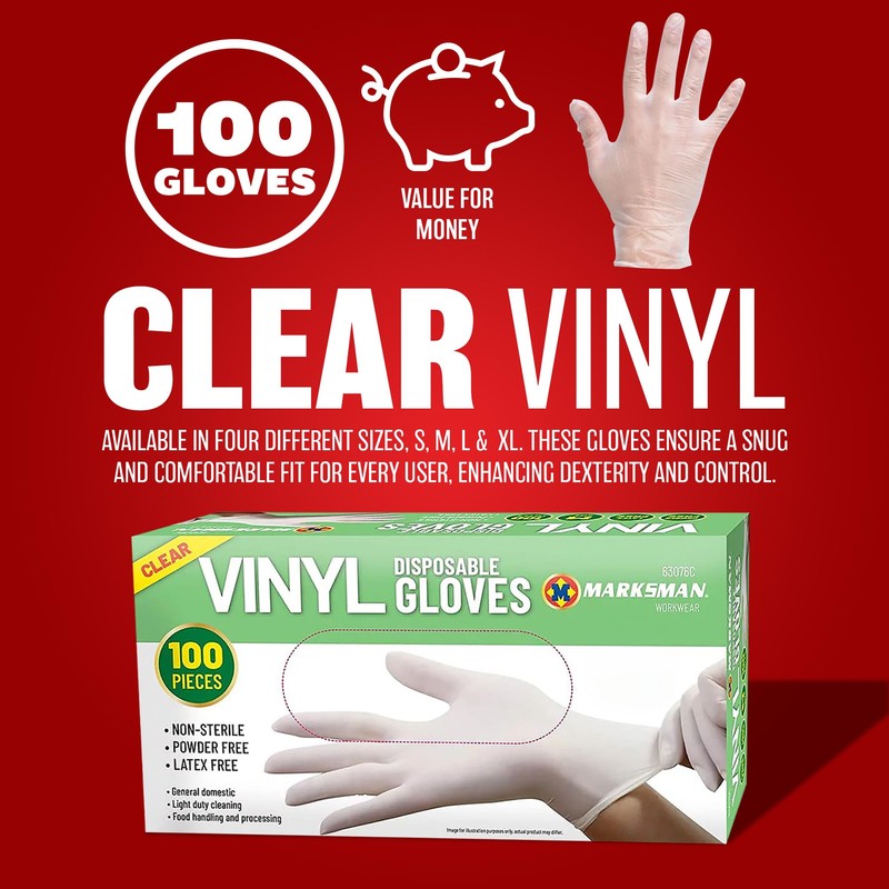 BARGAINS-GALORE 100 POWDER FREE OR POWDERED VINYL DISPOSABLE GLOVES WORK
