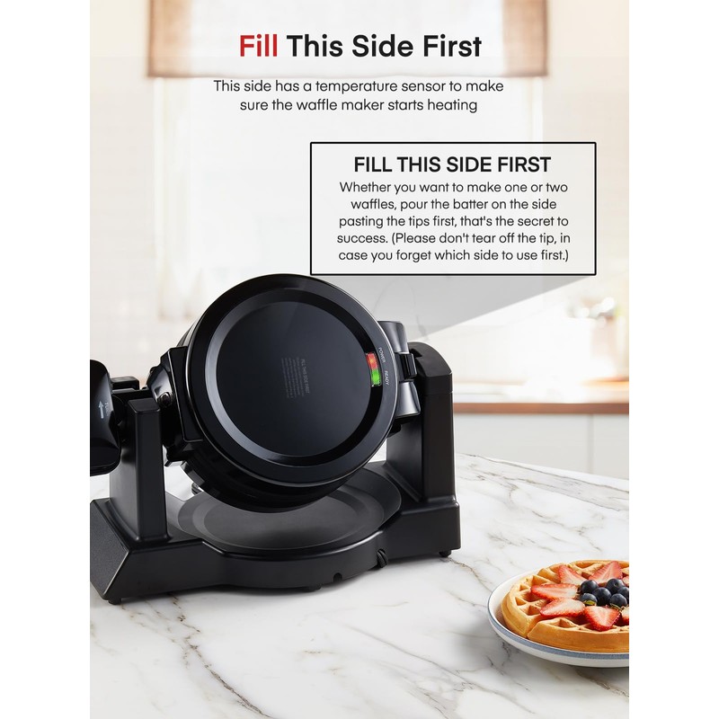FOHERE Double Waffle Maker, 1400W Rotating Belgian Waffle Iron with