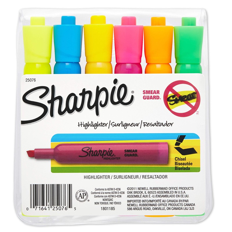 Sharpie Accent Tank-Style Highlighters, 6 Colored Highlighters (25076)
