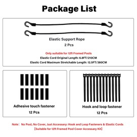 SAFANA 12 Pack Hook and Loop Fasteners for Pool Cover with Pull Rings or Holes On Edge, 2 Pack Elastic Rope Hook for 12FT Framed Prism Pool, Windproof Fixed Accessory, Cable Wires Strap Organize