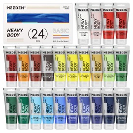 MEEDEN Heavy Body Acrylic Paint - Basic Satin Finish 24 x 60ml (2 oz) Color Paint Set for Adults - Rich Pigment Art Craft Paints for Canvas Clay Wood