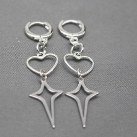 Y2k Earrings for Women, Unique Heart Star Fish Bone Dangle Silver Earrings Statement Gothic Punk Hoop Fish Hook Earrings for Teen Girls Christmas Gifts (Y2k1)