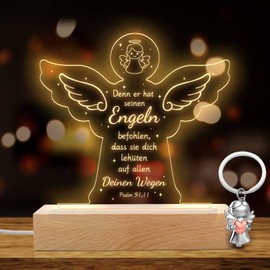 LED Angel Night Light, Christening Gifts for Girls with Guardian Angel Key Ring, Warm White Night Light with Bible Verse, Communion Gift for Children, Bedside Lamp for Children's Room, Baby Room