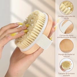 2 Pack Cepillo Corporal para Masaje con cerdas naturales exfoliantes para masaje,Dry Body Brush,Cepillos Corporales Exfoliantes,Cepillo para baño y exfoliación en piel seca o húmeda,Piel Suave,Natural