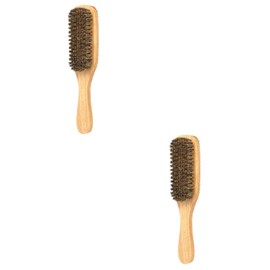 LALAFINA 2pcs Bristle Beard Brush for Men Double-sided Boar Bristle Beard Styling Comb Portable for Travel Grooming Tool for Facial Hair Care