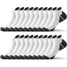 JOYNÉE 10 Pairs Mens Ankle Socks Athletic Running Socks with Tab Low Cut Socks for Men,White,Sock Size:10-13