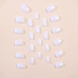Press on Nails Short Square, White Artificial Acrylic Fake Nails, Full Cover Reusable Coffin Shaped Glossy False Nails, Glue on Nails for Women Set, Stick on Nails for Nail Supplices 24Pcs