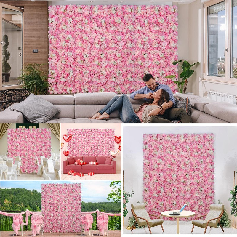 RIDDSEE Flowers Wall Backdrop 6PCS 16.5x16.5 Inch Floral Wall Panel
