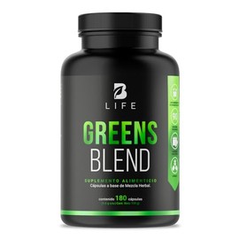 Greens Blend 180 Cápsulas. Ingredientes naturales: Espirulina, Moringa, Weathgrass Clorela, Matcha y Aloe Vera Mezcla Herbal. Greens Blend B Life.