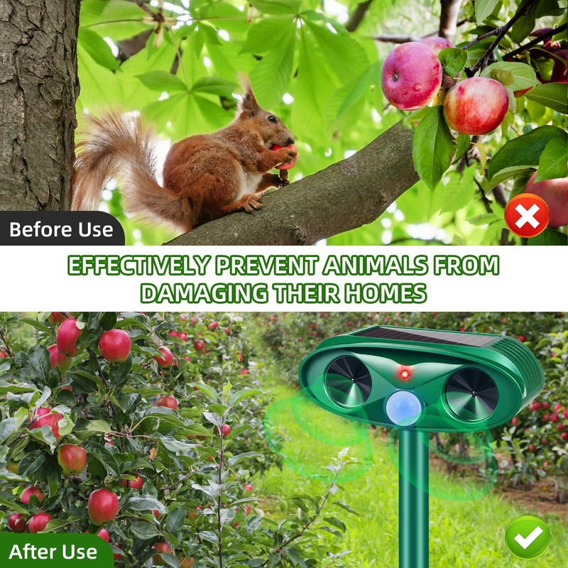 4 Pack 2025 Solar Ultrasonic Animal Repellent Squirrel Fortress Pro