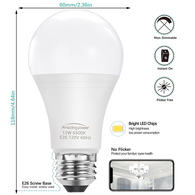 Amazing power 100W Equivalent E26 LED Bulbs, Daylight White Non-Dimmable