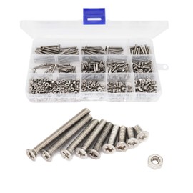 binifiMux 500pcs M3 Phillips Countersunk Flat Head Machine Screws Hex Nuts Assortment Kit 304 Stainless Steel, M3 x 6mm / 8mm / 10mm / 12mm / 16mm / 18mm / 20mm / 25mm / 30mm