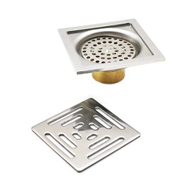 HERKINDNESS Shower Drain Square Floor Drain Odour Resistant Stainless Steel with Strainer for Bathroom Garden (100mm x 100mm)