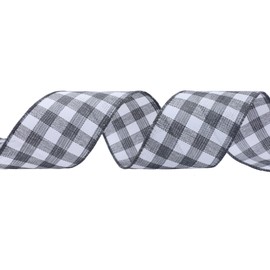 VATIN 2-1/2 Inch x Continuous 10 Yards Grey and White Buffalo Plaid Wired Ribbon,Ribbon for Big Bow,Wreath,Tree Decoration,Outdoor Decoration