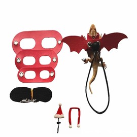 Christmas Lizard Leash Bearded Dragon Harness Adjustable (S,M,L) for Lizard，Gecko, Iguanas Amphibians and Other Small Pet Animals (red+Christmas hat Scarf)