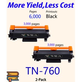 Color Print Compatible TN 760 Toner Cartridge Replacement for Brother TN760 TN-760 TN730 TN770 for DCP-L2550DW HL-L2350DW HL-L2390DW HL-L2395DW HL-L2370DWXL MFC-L2710DW MFC-L2750DWXL Printer (2-Pack)