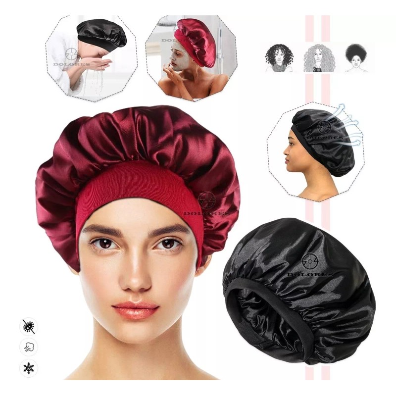 Dolores Gorro De Satén De Seda Para Dormir Sombrero,rojo,gorra Negra