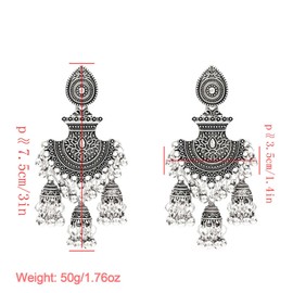 Indian Earrings Jhumka Earrings for Women Tassel Bell Earrings Bell Dangle Earrings Egypt Gypsy Drop Earrings Bollywood Traditional Earrings Wedding Party Festival Jewelry for Girls(Silver)