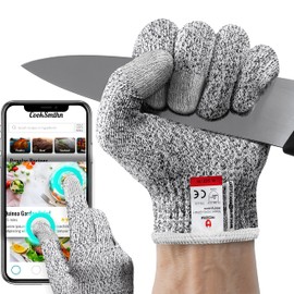 NoCry Cut Resistant Gloves Food Grade with 3 Touchscreen Capable Fingers; Protective Kitchen Gloves for Cutting; Use Cut Glove as Fish, Butcher Glove or Wood Carving, Extra Large