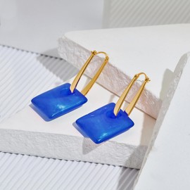 Biuwos Blue Square Acrylic Dangle Earrings for Women Lightweight Royal Blue Geometric Pendant Hoop Earrings Fashion Jewelry