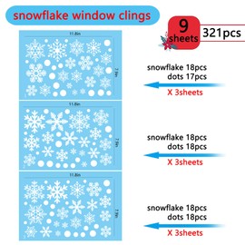 Afmivs Snowflake Window Clings for Glass Windows Snow Spray, 321PCS Christmas Window Clings Winter Xmas Holiday Window Stickers Decals Decor, 9 Sheets Christmas Decorations for Office Clearance Indoor