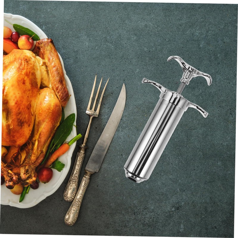 iplusmile Stainless Steel Meat Injector with Cleaning Brush Compact Turkey