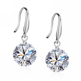Crystalline Azuria Women 925 Sterling Silver Round White Crystals Dangle Hook Earrings