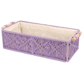 Purple Macrame Storage Basket, Boho Woven Decor Organizer for Countertop Toilet Tank Shelf Cabinet Bathroom Living Room Entryway