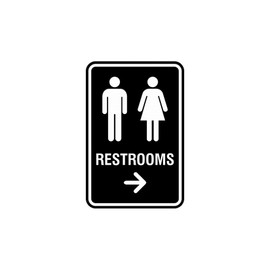 Signs ByLITA Portrait Round Restrooms Right Arrow Sign with Adhesive Tape, Mounts On Any Surface, Weather Resistant, Indoor/Outdoor Use (Black) - Large
