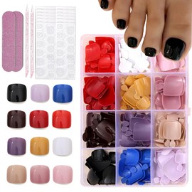 288Pcs Press on Toenails Short Square Fake Toenails Solid Color False Toenails Pure Color False Toenail Tips Glossy Toe Nails Press ons,Artificial Stick on Toe Nails for Women Manicure 12Colors